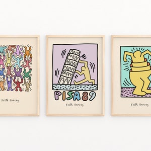 Keith Haring Print Set of 3, Gallery Wall Set, Exhibition Wall Art, Museum Poster, Keith Haring Poster, Pop Art Poster, Digital Download