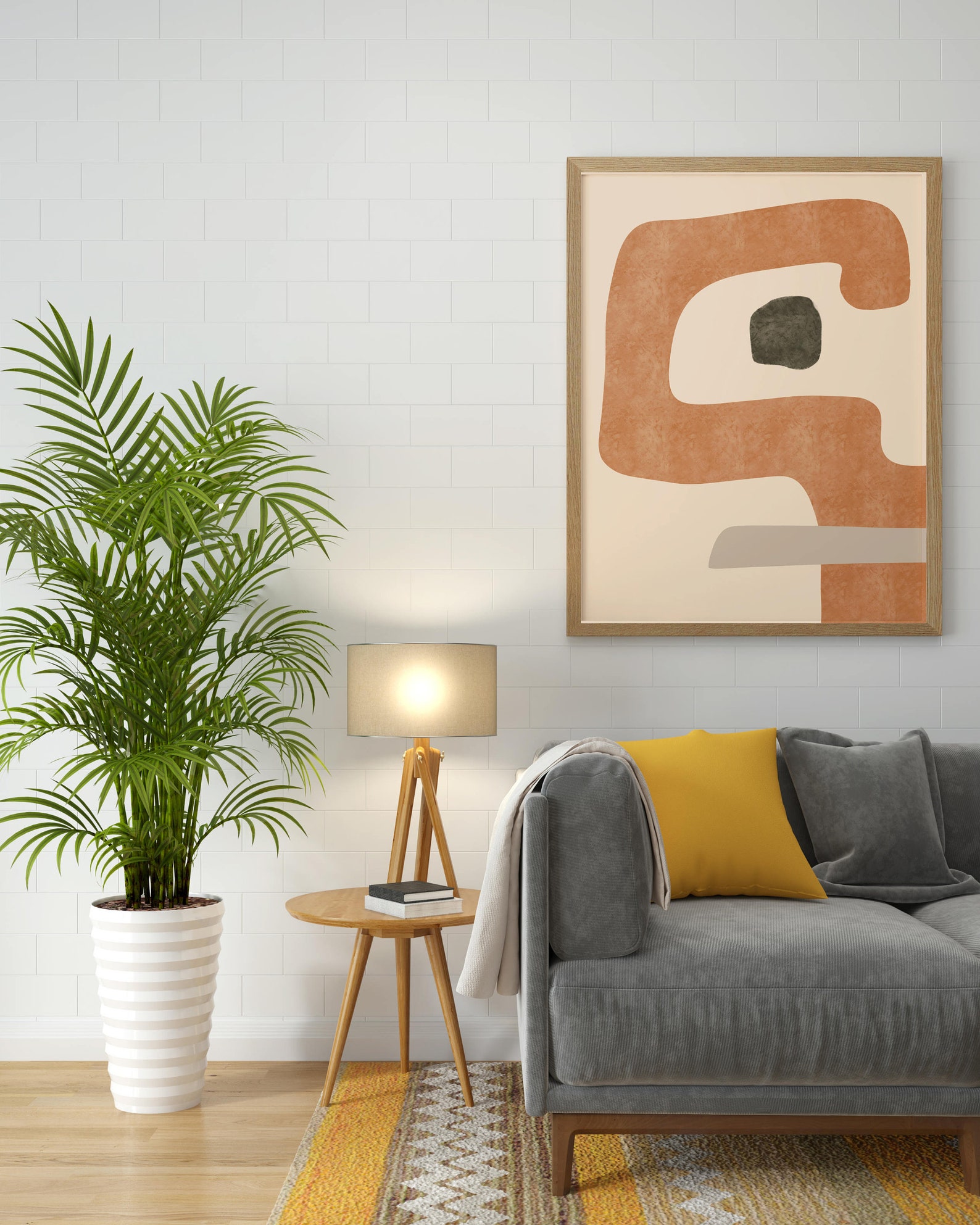 Dark Green Orange Art Print, Abstract Shapes Art, Color Block Wall Art