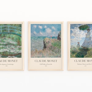 Monet Print Set of 3, Gallery Wall Wet, Claude Monet Poster Set, Exhibition Posters, Vintage Poster Set,Famous Art Print, Monet Print