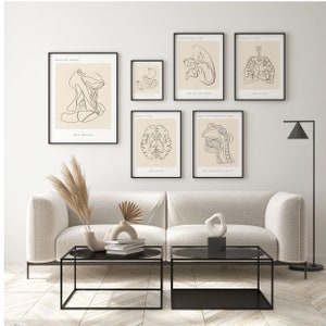 Conjunto de arte de anatomia minimalista com 6 peças, decoração para consultório médico, presente para cirurgiões, arte para o coração, cérebro, arte para os pulmões, impressões de anatomia, presente para médico, anatomia digital