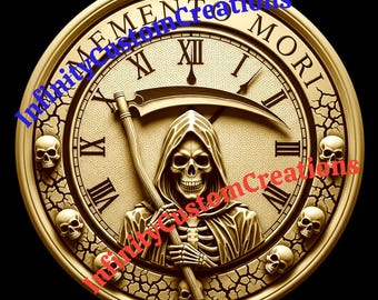 Memento Mori Clock Skull Design | 3D Embossing Depth Map (Digital Download)