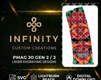 Aztec Skull PMAG Digital Design | Tribal Warrior Skull Design | AR15 Magazine Laser Engraving SVG | LightBurn Ready