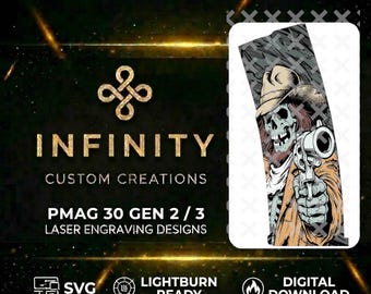 Skeleton Cowboy PMAG Design | Gunslinger Skull  | Digital Download | Laser Engraving File SVG  | LightBurn Ready