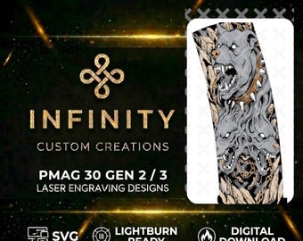 Cerberus MAG Design | Three Headed Hellhound | Digital Download | Fiber Laser Engraving File SVG and DXF | LightBurn Ready