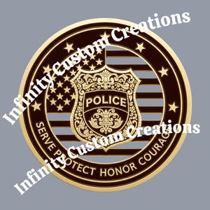 Police Badge Coin Design | American Flag, Serve Protect Honor (Digital Download)