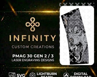 Grey Wolf PMAG File | Lightburn SVG & DXF | Tactical Laser Design | Wolf Laser Engraving Artwork | Fiber Laser- Digital Download