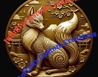 Kitsune Fox Coin Depth Map | Japanese Bas Relief Engraving File (Digital Download)