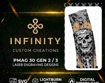 Skeleton Pirate PMAG Engraving File | Skull Captain Crown Design | Digital Download | Laser Engraving File SVG  | LightBurn Ready