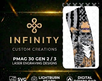 Magazingravur mit Cowboy-Skelett | Lightburn SVG/DXF-kompatibel | Western-Outlaw-Magazin-Design | Digitaler Download für Faserlaser