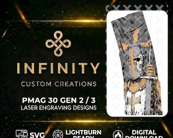 Crusader Knight PMAG Design | Templar Skull Warrior | Digital Download | Fiber Laser Engraving File SVG and DXF | LightBurn Ready