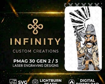 Outlaw Gunslinger PMAG Design | Wild West Cowboy  Fiber Laser Engraving File |  SVG DXF | LightBurn Ready