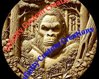 Mapa de profundidad 3D de Pie Grande: Sasquatch, tallado en relieve CNC y grabado láser (descarga digital)