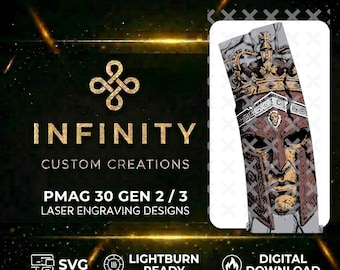 Spartan King PMAG Digital Design | Warrior Helmet Crown Design |  Fiber Laser Engraving SVG | LightBurn Ready | Tactical Engraving File