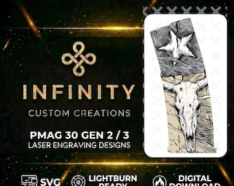 Texas Flag PMAG Design | Longhorn Skull & Texas Flag  | Digital Download | Laser Engraving File SVG and DXF | LightBurn Ready