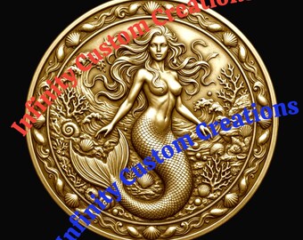 Mermaid 3D Relief Design | 4K Grayscale Depth Map (Digital Download)