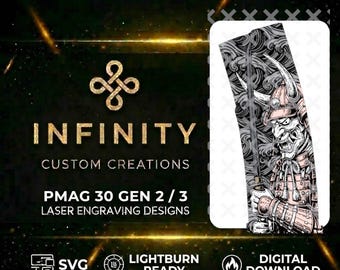 Samurai Oni PMAG Lightburn Ready File | Japanese Warrior Digital Design | Fiber Laser SVG | Oni Mask Laser Engraving