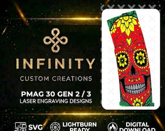 Sugar Skull PMAG Digital Design | Day of the Dead Skull Design | Laser Engraving File SVG  | LightBurn Ready | Dia De Los Muertos