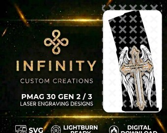 Winged Cross MAG Design | Christian Cross Fiber Laser Engraving File |  SVG DXF | LightBurn Ready