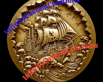 Steampunk Pirate Ship – High-Res Grayscale Heightmap for CNC & Laser Engraving – Steampunk Digital Download
