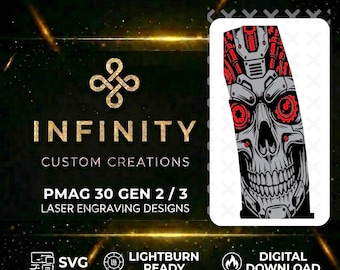 Cyberpunk Skull PMAG Digital Design|  Futuristic AR15 Magazine SVG | Laser Engraving File SVG | LightBurn Ready | Tactical Tech Skull