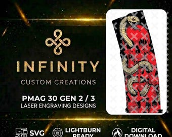 Snake Skull PMAG Lightburn Ready File | AR15 Magazine Laser Design | Tactical  PMAG Wrap SVG |  Skull Snake Art