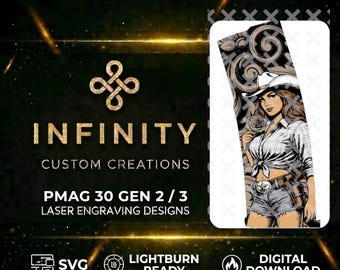 Digitales Western-Cowgirl-Design | Revolverheldin im Outlaw-Stil | Lasergravur (SVG & DXF) | Für LightBurn geeignet | Texas-Rose-Stil