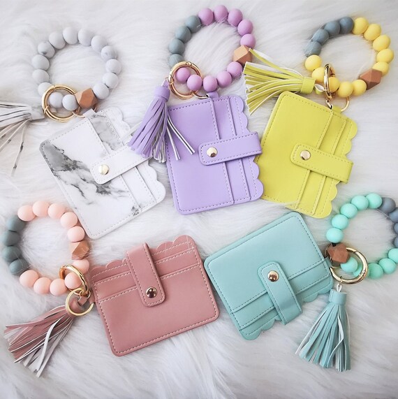 Wristlet Keychain Wallet Card Holder Keychain Silicone Beads Etsy