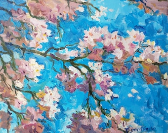 Original oil painting of sakura blossom