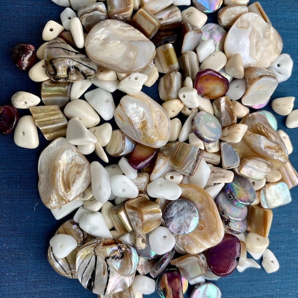 100 Stück Muschel Perlen, Perlmutt Perlen-Mix, Chips, Nuggets, Shell Beads-