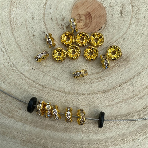 30 Strass Rondelle, Spacer, gold-kristall , 8 mm