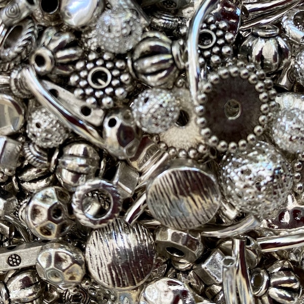 100 mélange de perles en métal, intercalaires, argenté