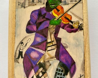 Stempel, Motiv-Stempel „Marc Chagall- Green Violinist „ von Museum Stamps, 1998