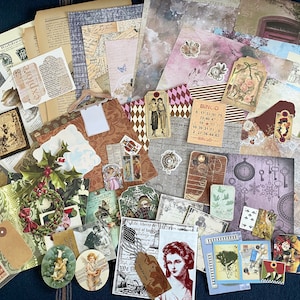 Vintage Scrapbooking-Mix-Set ,60 Teile/ Papier , Labels, Sticker, Embellishments…für Scrapbooking, Journaling, Collagen, Karten basteln