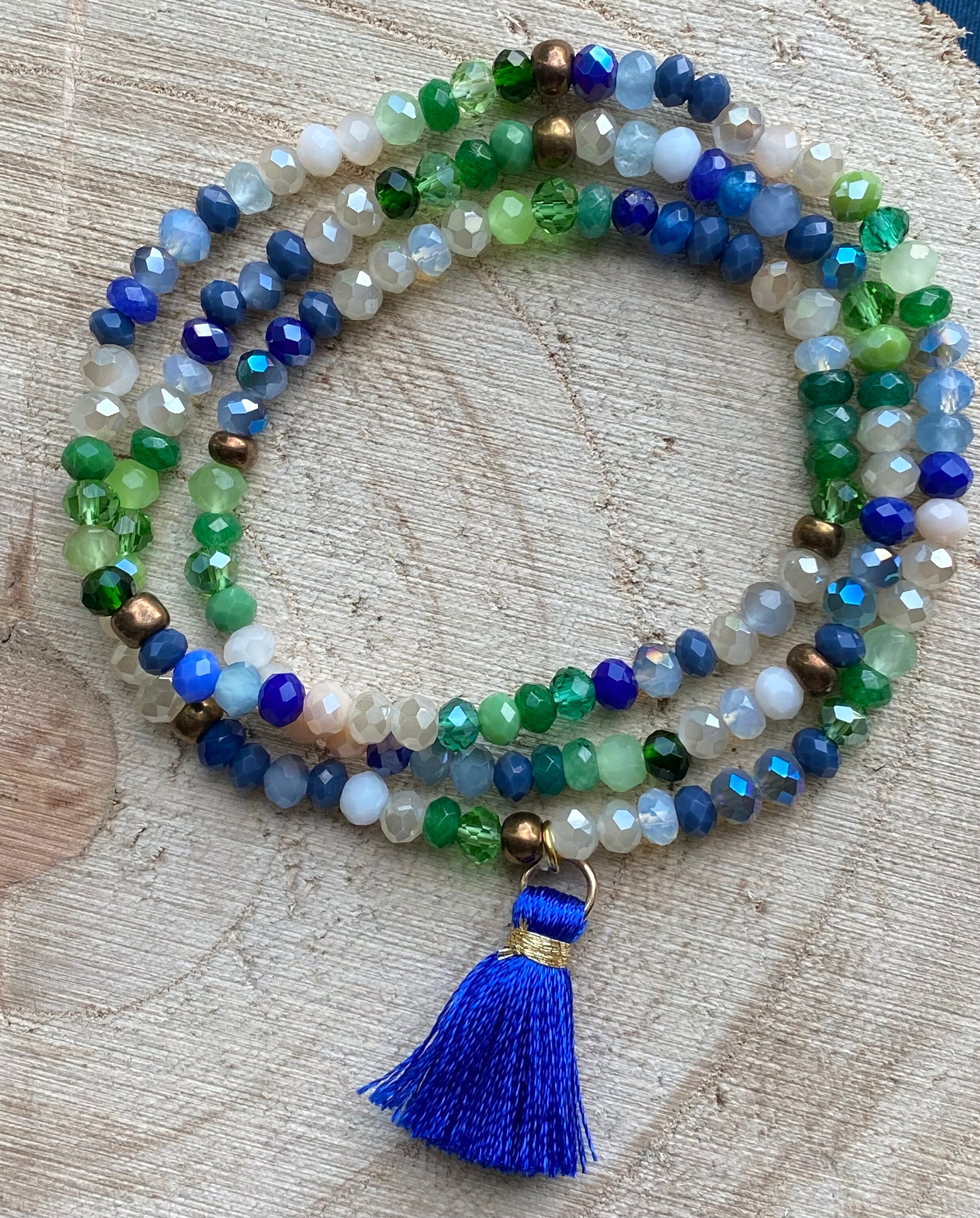 Lot De 3 Bracelets Fantaisie En Verre Style Murano - Couleurs Vert, Gris, Bleu - Poids Total 156g - Occasion