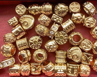 10 Stück Großloch-Perlen, Metall-Perlen Modulperlen, Spacer -Mix-goldfarben