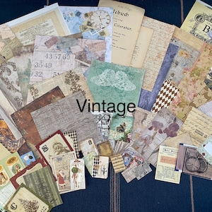 Vintage scrapbookpapier, ephemerabundel, papierset voor journaling, gemengde media, collages, 70 stuks