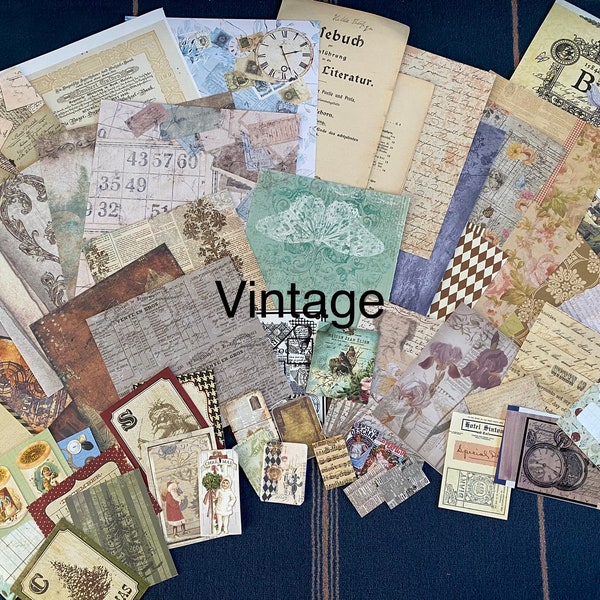 70 Teile,Vintage Scrapbooking Papier, Ephemera Bundle , Papier-Set für Journaling, Mixed Media, Collagen ,