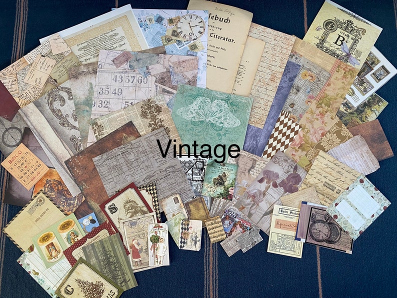 70 Teile,Vintage Scrapbooking Papier, Ephemera Bundle , Papier-Set für Journaling, Mixed Media, Collagen , Bild 1