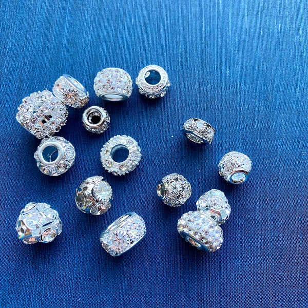 15 Strass-Perlen , Shamballa Perlen, silberfarben