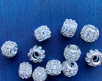 10 Strass-Perlen , Shamballa Perlen,silberfarben