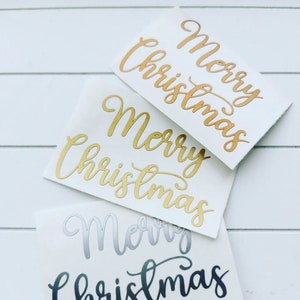 Personalised Merry Christmas Decals Vinyl Stickers, Silver Gold, Copper, Red, Black, Gift Labels, Transfers, Baubles, Crafts, Cards & Gifts