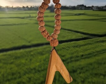 Mala Kuripe Rudraksha | Handcrafted Indonesian Jati Wood Rapéh Applicator | Spiritual Meditation Tool