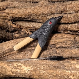 Black Bird Kuripe | Applicator | Rapeh | Shamanic Snuff Pipe | Handmade Kuripe