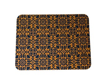 Tischset aus Kork rechteckig mit blauem Muster bedruckt, dekorativ  400 x 300 mm, Set à 4 Stück  340 Gramm, Platz Set vegan