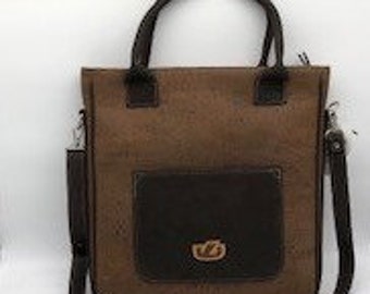 Sac à main en liège Sac croisé pour femmes en liège avec cuir de veau Sac à bandoulière pour femmes, sac à bandoulière et 2 poignées Shopping Bag / Sol en marron