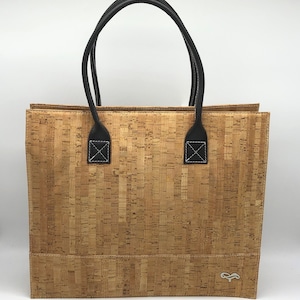 Mallette en liège pour femme en liège avec cuir, pochette robuste pour ordinateur portable, pour applications, écologiquement durable, marron naturel