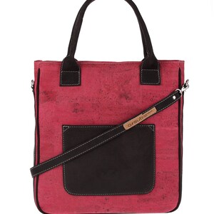 Cork handbag made of cork with calf leather, ladies shoulder bag, shoulder bag and 2 handles shopping bag / Sol in red
