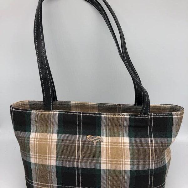 Schurwolle Damen Handtasche aus Natur Schurwolle mit Schulter Trageriemen aus Leder, Shopper Schottland Style kariert verschiedene Farben