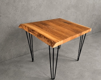 Massivholz Beistelltisch Couchtisch mit Baumkante und Hairpin Legs Industrial Loft Tisch Rustikaler Holztisch Handgefertigter Beistelltisch