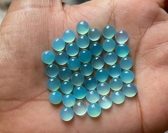 Natural Aqua Chalcedony Round Shape Flat Back Cabochon Gemstone, Cabochon Gemstone, Aqua Chalcedony For Jewelry Making All Sizes, 2 Pcs Set